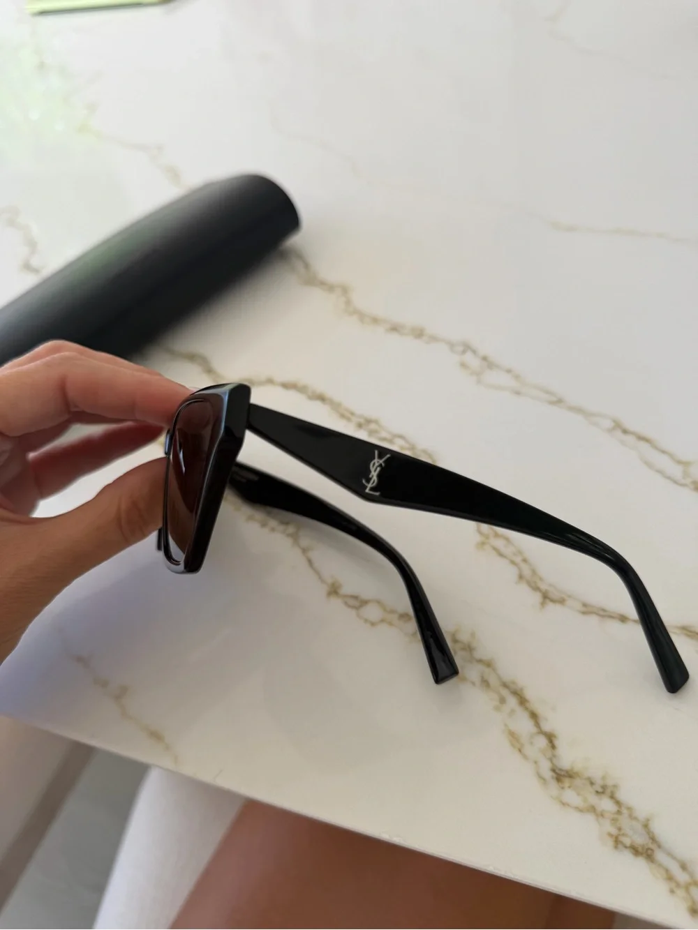 Saint Laurent Glossy Black Rectangular Sunglasses with Dark Lenses